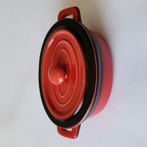 Red and Black Mini Stoneware Casserole with Handles and Lid